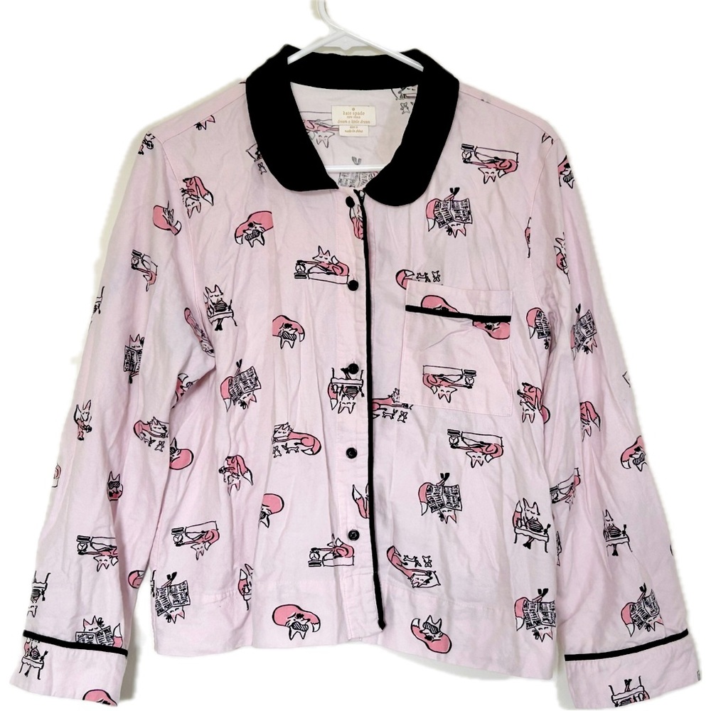 Kate Spade Foxy Lady Pink and Black Print Pajama Set Size Medium - Picture 2 of 11